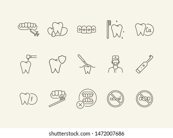 Caries icons. Set of line icons. Dentist, tooth, pain. Medicine concept. Vector illustration can be used for topics like stomatology, treatment, patient