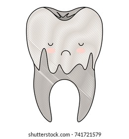 caries in the root of kawaii tooth in colored crayon silhouette vector illustration