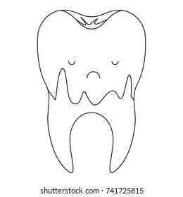 caries in the root of kawaii tooth in monochrome silhouette vector illustration