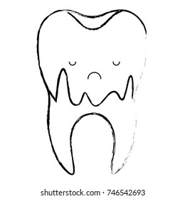 caries in the root of kawaii tooth in monochrome blurred silhouette vector illustration