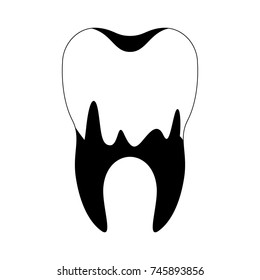 caries in the root of tooth in black silhouette vector illustration