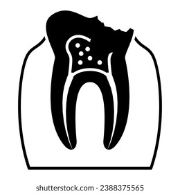Caries solid icon, Human diseases concept, Inflammation of tooth sign on white background, Caries icon in glyph style for mobile concept and web design. Vector graphics