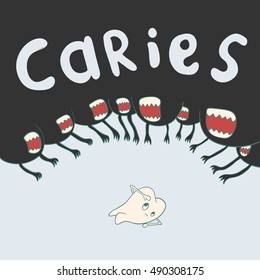caries surrounds defenseless tooth on all sides. dental illustration