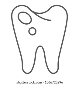 Caries thin line icon, dentistry and teeth, sick tooth sign, vector graphics, a linear pattern on a white background, eps 10.