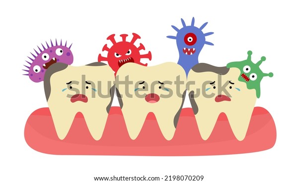 Caries Tooth Bacteria Cartoon Character Flat Stock Vector (Royalty Free ...