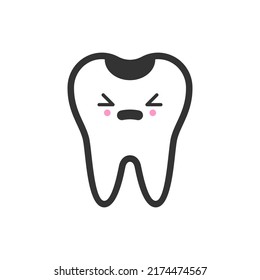 Caries tooth with emotional face, cute vector icon illustration