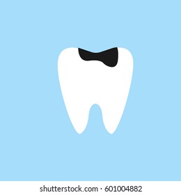 Caries tooth flat icon, Dental and medicine, sick tooth vector graphics, a colorful solid pattern on a blue background, eps 10.