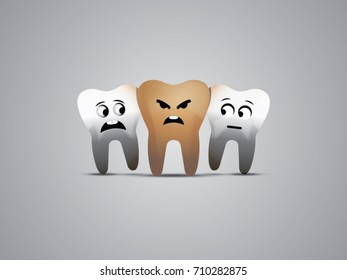 Caries tooth and healthy teeth