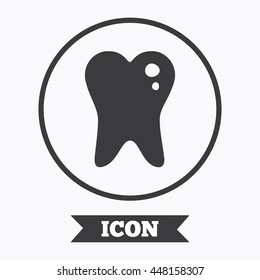 Caries tooth icon. Tooth filling sign. Dental care symbol. Graphic design element. Flat symbol in circle button. Vector