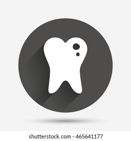 Caries tooth icon. Tooth filling sign. Dental care symbol. Circle flat button with shadow. Vector