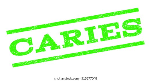 Caries watermark stamp. Text caption between parallel lines with grunge design style. Rubber seal stamp with scratched texture. Vector light green color ink imprint on a white background.