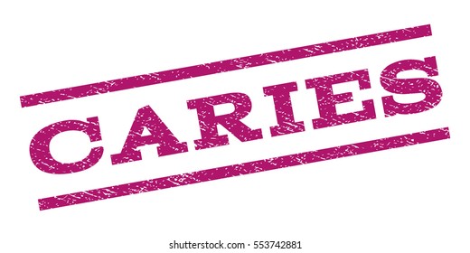 Caries watermark stamp. Text tag between parallel lines with grunge design style. Rubber seal stamp with scratched texture. Vector purple color ink imprint on a white background.
