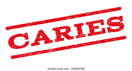 Caries watermark stamp. Text tag between parallel lines with grunge design style. Rubber seal stamp with dust texture. Vector red color ink imprint on a white background.