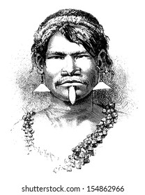 Carijona Indian of Amazonas, Brazil, drawing by Riou from a photograph, vintage engraved illustration. Le Tour du Monde, Travel Journal, 1881