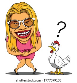 Carikatur girls and chicken illustration vector