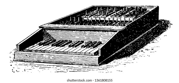 Carillon with Clavier which would be impossible to the simple carillion, vintage line drawing or engraving illustration.