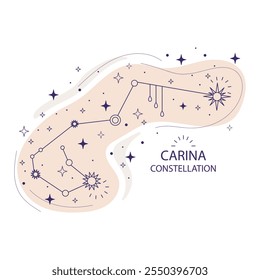 Constelação de Carina de estrelas do hemisfério sul sobre fundo branco. Projeto místico boho esotérico para design de tecido, tarô, astrologia, papel de embrulho. Ilustração vetorial.