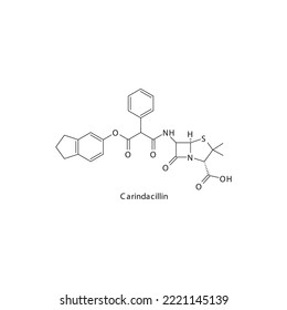 Estructura molecular esquelética plana de carindacilina Medicamento de penicilina utilizado en el tratamiento de la infección bacteriana. Ilustración vectorial.