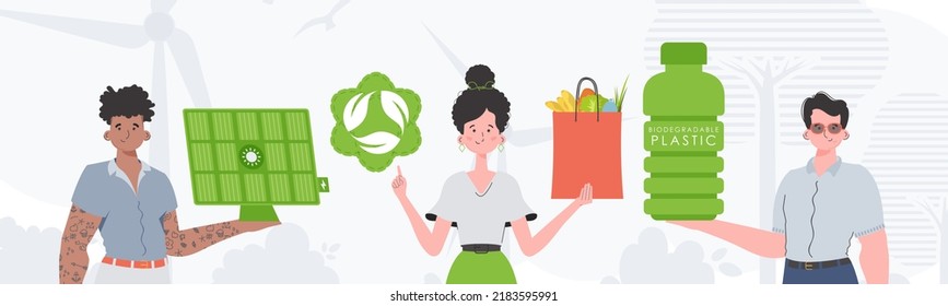 Sorge um die Umwelt. ECO-freundliche Menschen. Flat trendiger Stil. Vektorgrafik.