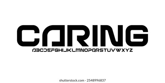 Carinhoso, tecnologia abstrata fonte futurista alfabeto. espaço digital tipografia vetor ilustração design