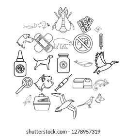 Caring for animal icons set. Outline set of 25 caring for animal vector icons for web isolated on white background