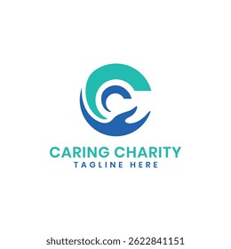 Caring charity creative wellness logo design Letter C hand concept for healthcare donation foundation