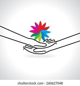 caring concept with hand and colorful abstract