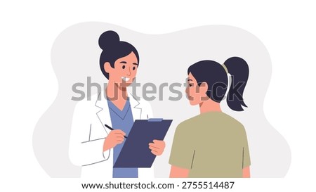 A caring doctor attentively jots down information on a clipboard during a private medical consultation with a female patient.