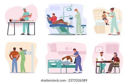 Caring Doctor Character In A White Coat Listens Attentively To A Patient Concerns In Medical Office, Creating A Reassuring Atmosphere Of Trust And Professionalism. Cartoon People Vector Illustration