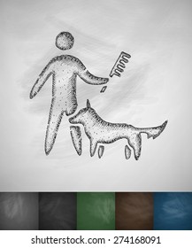caring for a dog icon. Hand drawn vector illustration. Chalkboard Design