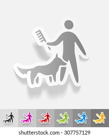 caring for a dog paper sticker with shadow. Vector illustration