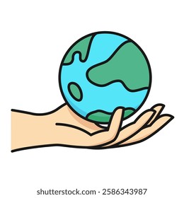 Caring for the earth icon. Icon of hands offering the earth, as a symbol of caring for the earth.