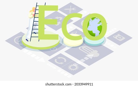 Caring for earth and saving planet. Environmental protection, preservation of clean nature and waste disposal. Using of eco friendly or sustainable technologies, electricity using green technologies