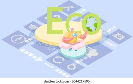 Caring for earth and saving planet. Environmental protection, preservation of clean nature and waste disposal. Using of eco friendly or sustainable technologies, electricity using green technologies