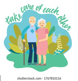 Cuidando a una pareja de ancianos. Alegre pareja de ancianos que sonríen mientras están de buen humor. Alegres abuelos animando a adultos, alegres retratos masculinos y femeninos enamorados, sonrientes ancianos abrazando 