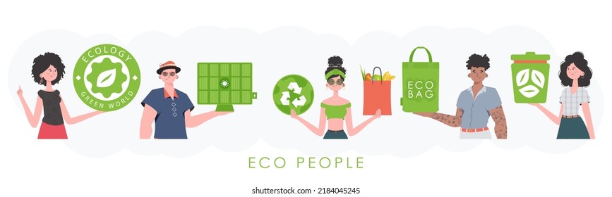 El cuidado del medio ambiente. Gente amigable con la OCE. estilo de moda. Vector.