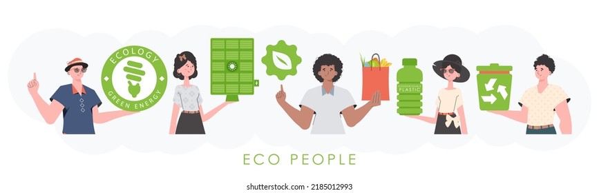 Caring for the environment. ECO friendly People. Flat trendy style. Vector.