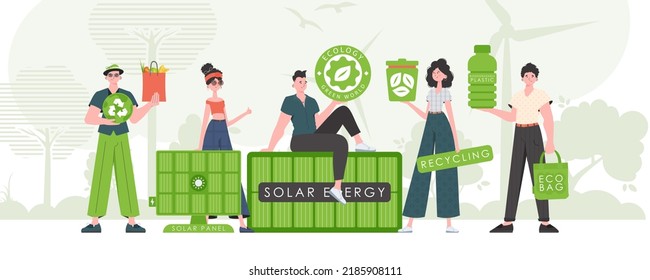 Caring for the environment. ECO friendly People. Fashion characters. Vector illustration.
