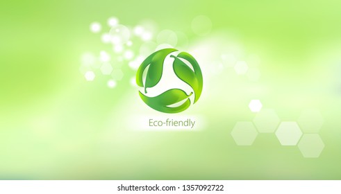 Caring for the environment. Symbol for eco-friendly products on abstract background. Science and research.
