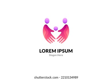 Caring family logo with hands in red and purple gradient