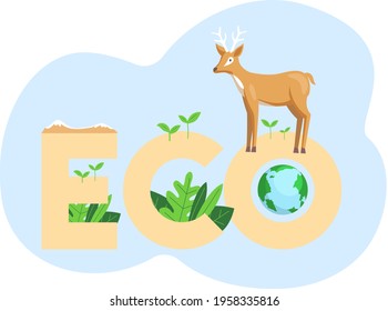 Caring for green ecosystem. Representative of biodiversity of planet. Deer on abstract background