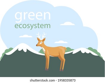 Caring for green ecosystem. Representative of biodiversity of planet. Deer on abstract background