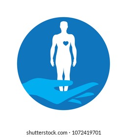 caring hand holding human figure, medical logo 