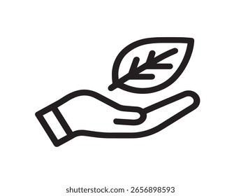 Mano que sostiene el icono de la hoja con el concepto de energía verde
