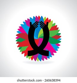 caring hand over colorful background 