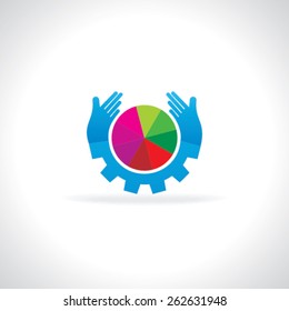 caring hands around of colorful wheel caring concept 