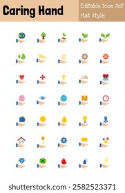 Caring Hands Collection Icon Set Flat Style