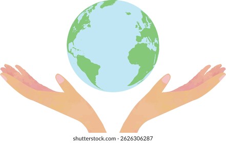 Caring Hands Holding the Globe Featuring the Americas and Atlantic Ocean