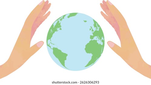 Caring Hands Holding the Globe Featuring the Americas and Atlantic Ocean