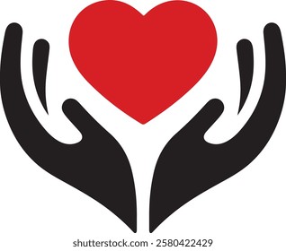 Caring hands holding a heart, symbol of love and support. A simple, impactful graphic of two hands holding a red heart, conveying a message of love, support, and compassion.